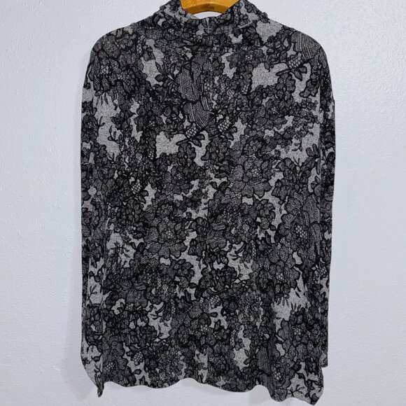 Simply Vera Vera Wang Gray Black Floral Lace Print Top L Cowl Neck Stretch Soft - Picture 2 of 14